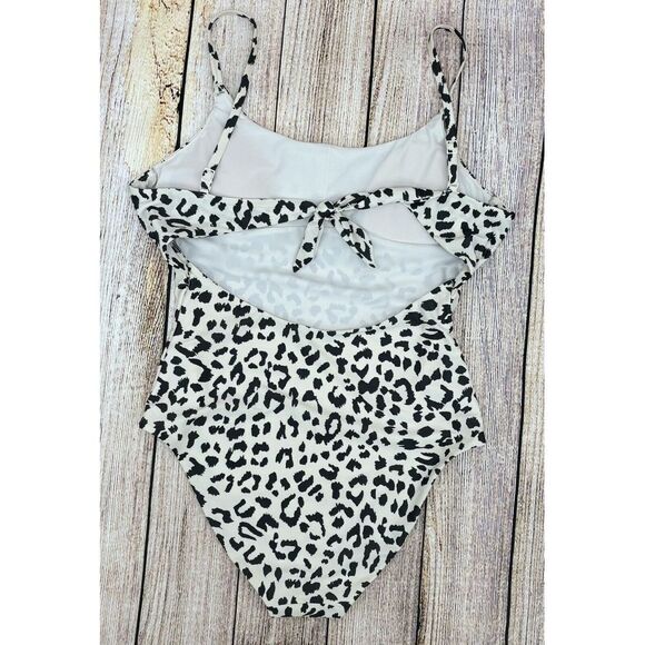 Aerie Leopard Tie Back One Piece Swimsuit Size Large Long Soft Muslin Full Cover - Picture 2 of 7